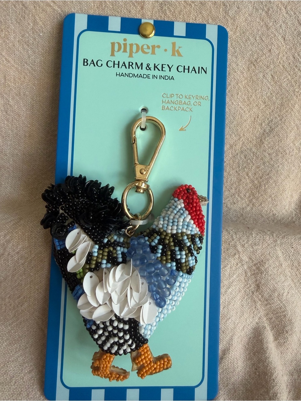 NEW~ Beaded Rooster Bag Charm /Key Chain